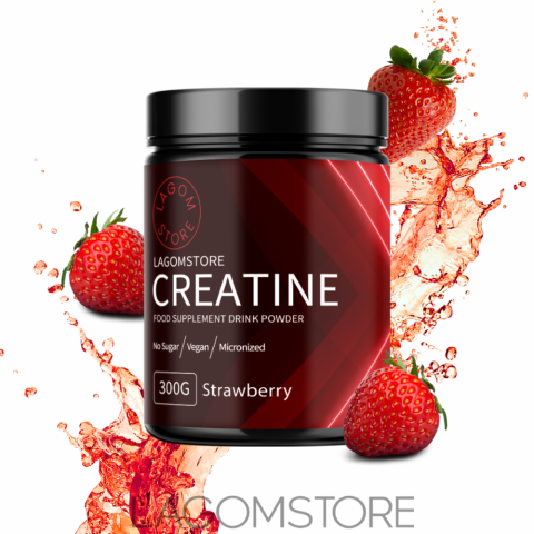 Lagomstore Creatine Monohydrate 300g - JAHODA Lagomstore Creatine Monohydrate Jahoda 300 g – ochucený kreatin pro zlepšení sportovního výkonu