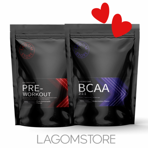 Lagomstore BCAA + Pre-workout balíčku Lagomstore BCAA 2:1:1 500 g – esenciálny aminokyselinový nápoj v klasickom pomere 2:1:1 pre športovcov